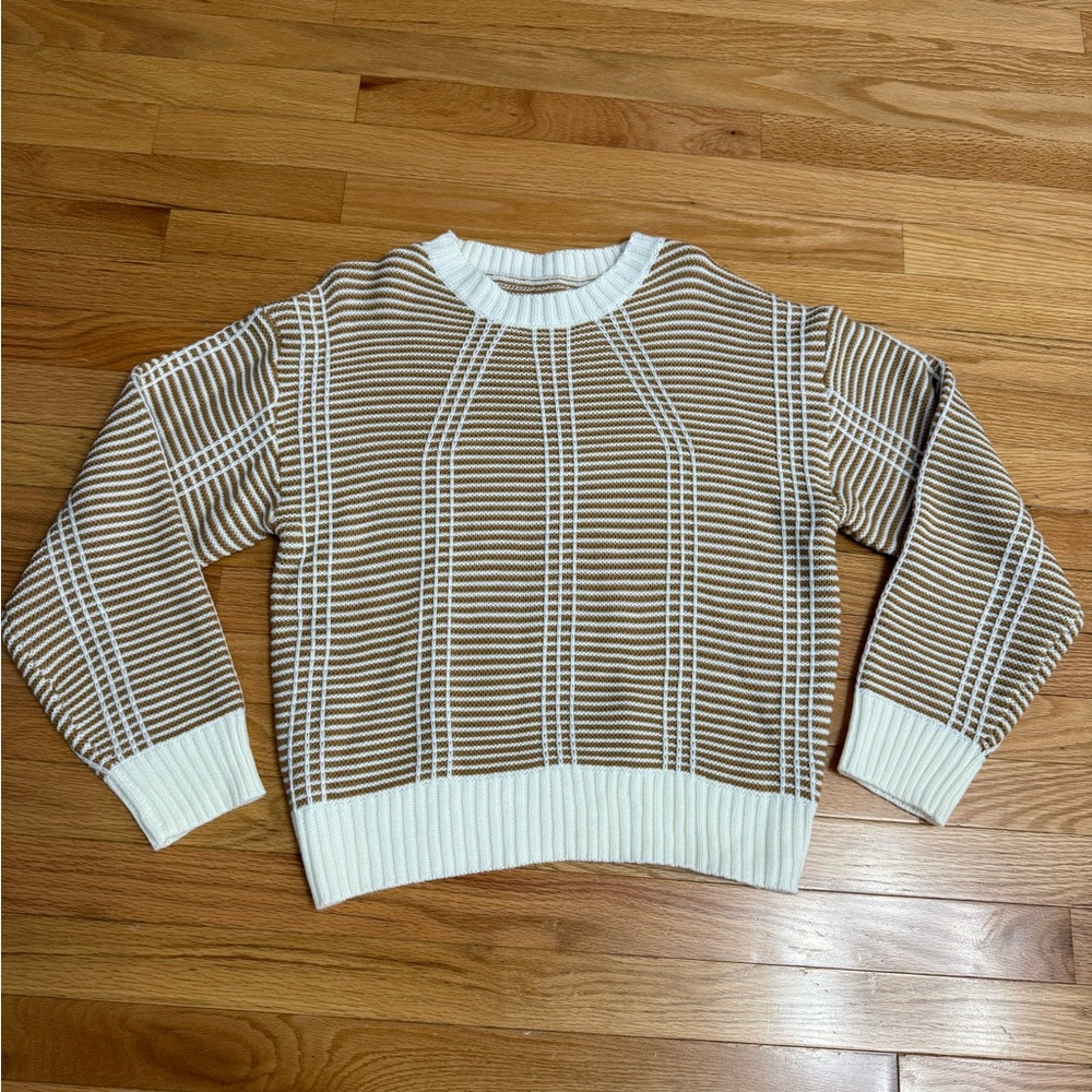 Brown and White Stripe Pattern Sweater NWOT